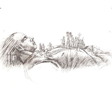 Sketch for Gulliver (Lilliput) for BBC TV. ill Paul Birkbeck 1939-2019. 30 x 42 cm. Not signed. ABOUT PAUL BIRKBECK; an appre