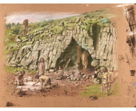 Celtic Britain for English Heritage. ill Paul Birkbeck 1939-2019. Settlement with figures. 45 x 64 cm. Not signed. ABOUT PAUL