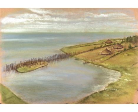 Celtic Britain for English Heritage. ill Paul Birkbeck 1939-2019. Settlement. 46 x 64 cm. Not signed. ABOUT PAUL BIRKBECK; an
