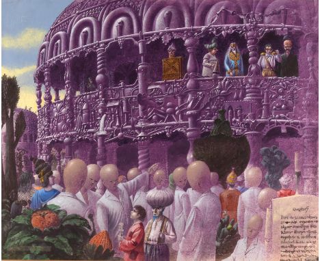 Haroun and the Sea of Stories, illustration for the novel by Salman Rushdie. Ill. Paul Birkbeck 1939-2019. Haroun with the 'E