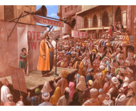 Haroun and the Sea of Stories, illustration for the novel by Salman Rushdie. Ill. Paul Birkbeck 1939-2019. Campaigning. 42 x 