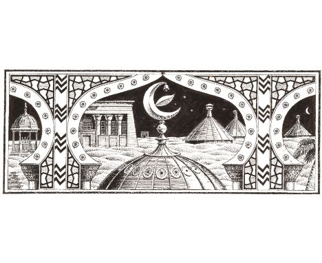 Lucinda Lamptons Alphabet of Britain BBC TV. Paul Birkbeck 1939-2019. Temple rooftop, letter C, card size 20 x 33.5cm, not si
