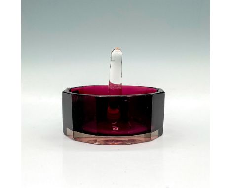 12 panel ring holder with deep bowl. Clear and amethyst hue. Acrylic coating. Dimensions: 2.75"H x 3"dia.Condition: Age relat