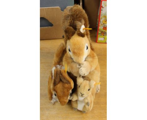Two Steiff squirrels and a chipmunk, largest squirrel 10", smallest 5.5"