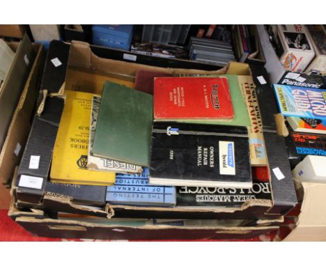 Stanley Gibbons stamp albums along with vintage manuals ie Triumph and other engine books