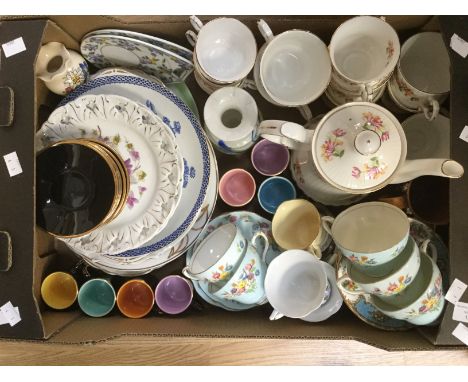 A collection of bone china including Foley V2870 5 piece tea service, Palissy Madeline coffee set - 7 cans &amp; 7 saucers, Q