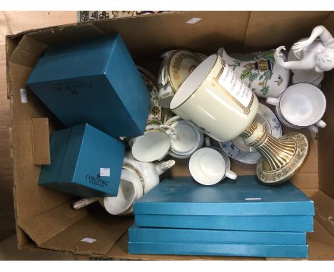 Mixed lot of Coalport to include six piece teaset and teapot, Wedgwood, Strawberry blue cups and saucers, neo-classical femal