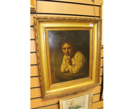 Portrait of a boy. 20th century print on canvas varnished to give oil effect..., 44 cm x 35 cm