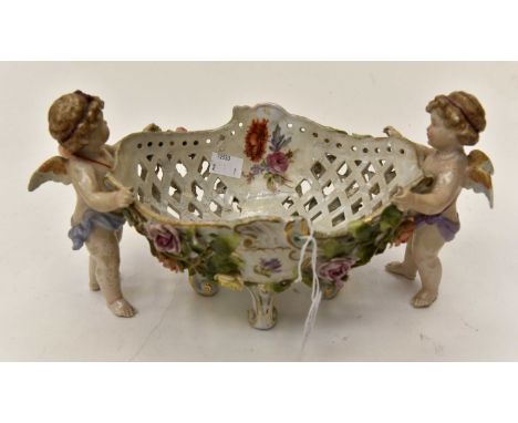 Ceramic pot holder held by two cherubs 
