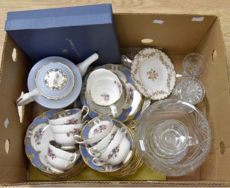 A Paragon china tea service, cut glass bowl and jars and covers, cabinet plates (1 box)