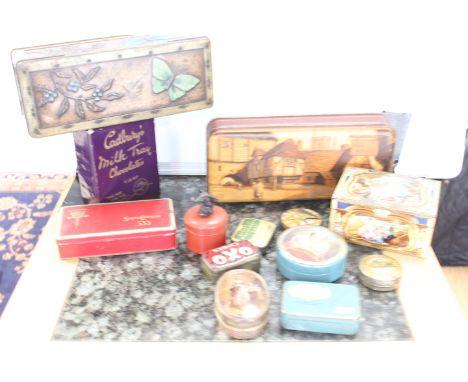 A collection of vintage items and packaging, to include Cadburys Milk Tray