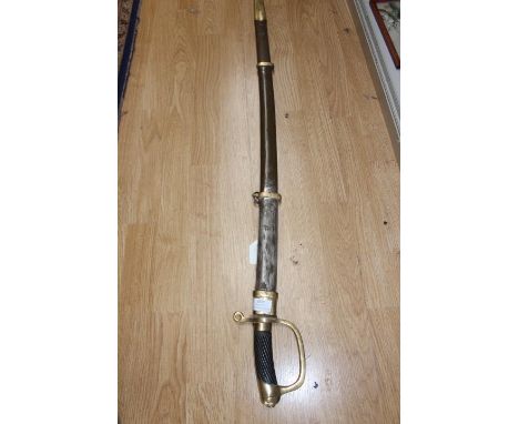 Replica Imperial Russian Cavalry Sabre. Single edged 79cm long blade with fuller. Marked to blade and guard "HV 1033". Brass 