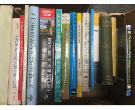 Angling interest: a box of book to include "Two Hundred Popular Flies", "Fly Dressers Guide", "Fishermans Bedside Book", "Riv