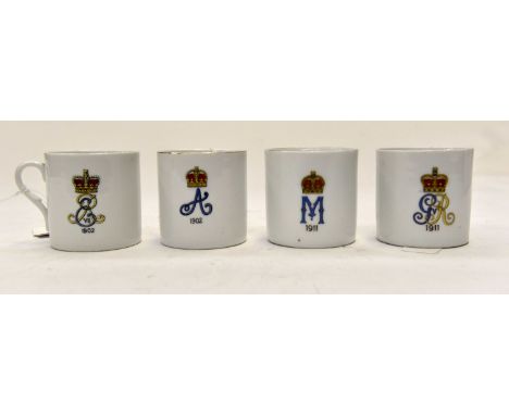 Commemorative mugs of Alexander and Edward, George and Mary Lithograph bases