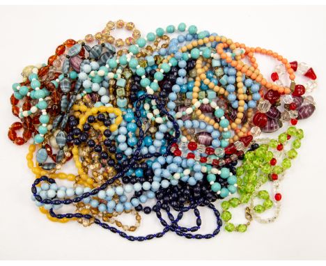 A collection of glass bead necklaces including vintage 1930's glass versions etc (1 bag)