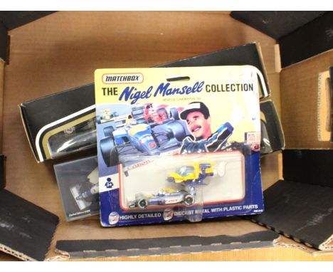 Corgi Lotus Elite with F1 John Player Special, plus another F1 JPS Lotus, along with Matchbox Nigel Mansell F1 Williams and h