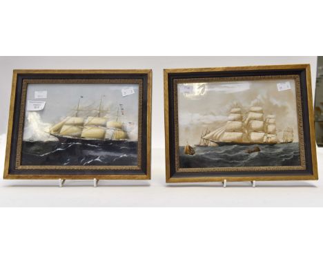 Two Wedgwood maritime ceramic framed plaques, hurricane and Dreadnought (2)