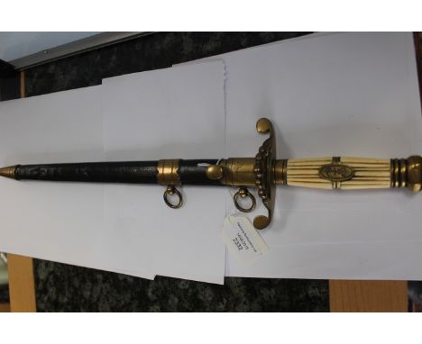 A replica Georgian Napoleonic era Royal Navy Officers Dirk. Double edged 37cm long blade with 14cm long fuller. Brass crossgu