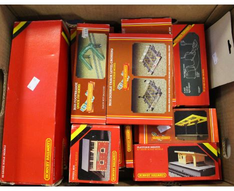 Collection of Hornby Railway Accessories including 3 x viaduct, 4 x platform canopy, 4 x level crossing, colour light signal,