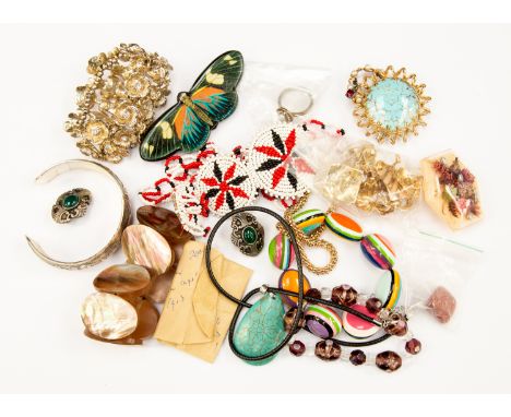 Vintage and designed modern jewellery to include brooches, and clip earrings (miracle style) and American Indian (indigenous)