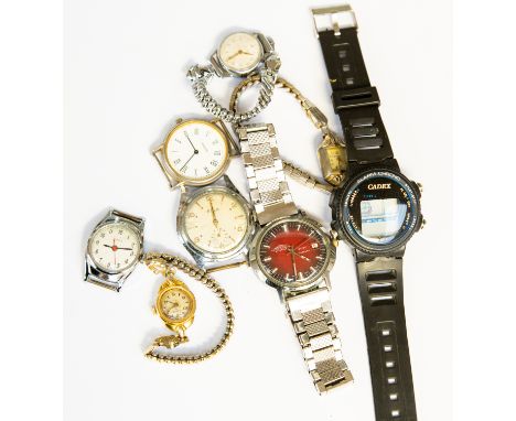 An Ackro Gents bracelet watch, date window, working three ladies vintage bracelet watches, a Cadex chronometer watch, a vinta