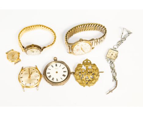 Gentlemans Lagoon manual wrist watch, a Achro watch, Timex Ladies and silver Accurist watch - RAF cap badge etc (7)