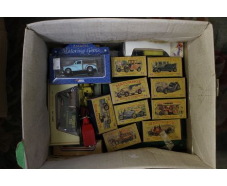 Nine Matchbox Yester Year vehicles in early first type box including Y-9 Fowler Showmans Engine in bright red, Y-4 horse draw