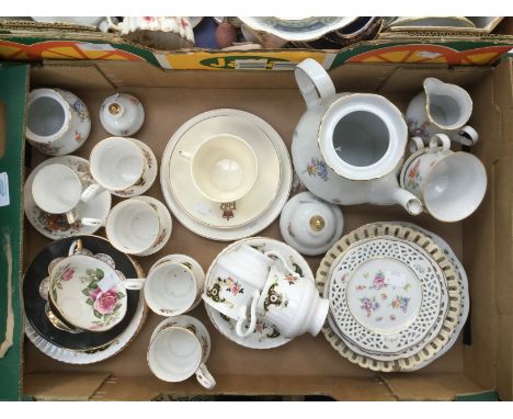 A Queen Charlotte (18 piece) tea service, a 'Queens' ebony cabinet cup and saucer, Queen Victorian 60 years reign cup and sau