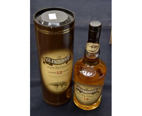 One bottle Glenturret 12 year Old Single Highland Scotch Whisky, in original presentation tube.