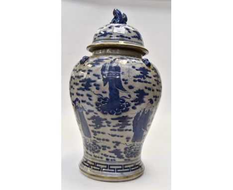 A large Chinese porcelain vase and cover, with Fo dog finial, character mark to base, 62 cm high