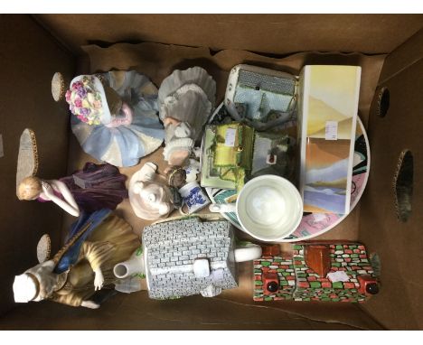 Assorted lot of Coalport, to include female figures, tankard, vase, cottages and novelty house teapot (1 box) 