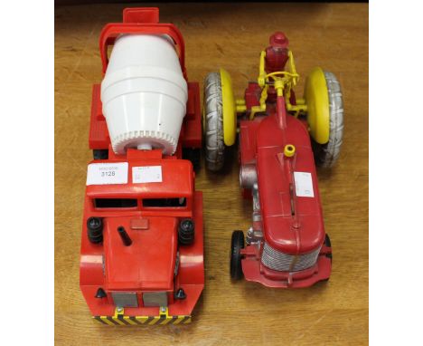 Marx toys 'Trick Tommy' tractor and cement mixer, both battery operated, working