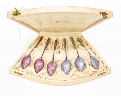A boxed set of late 1940's Norwegian (Bergan) silver and enamel teaspoons 