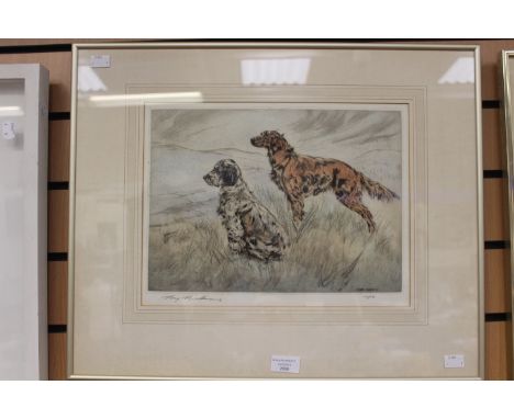 Henry Wilkinson (British, 1921-2011) English and Irish Setters in a landscape, signed and numbered 132/160, etching, framed, 