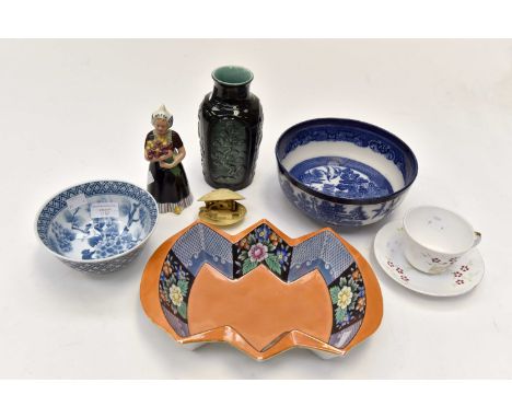 A Dutch "Bols" zenith, Volenpam liqueur bottle, a resin shell, Japanese ornament, a Japanese 1920's Nontaki dish, a Japanese 