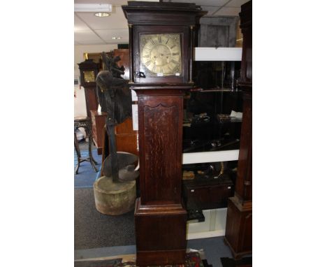 A J. Nethercott of Chipping Norton oak longcase clock, mid 18th Century, brass dial with a Roman numeral chapter ring, scroll