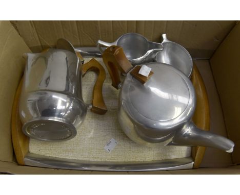 Picquot Ware tea service, comprising tray, tea pot, hot water, milk and sugar