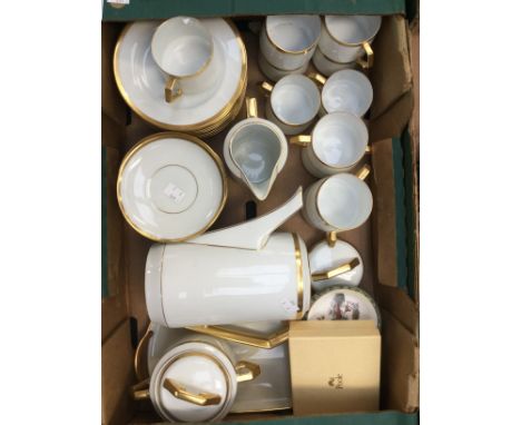 Quantity lot of cup, saucers, side plates, coffee pot etc white ground with gilt decoration - unmarked - together with small 