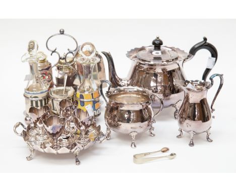 EPNS Cruet set and stand, breakfast set, comprising; teapot, milk, sugar, egg tray, and four egg holders