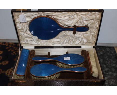 1920's copper and enamel vanity set in case