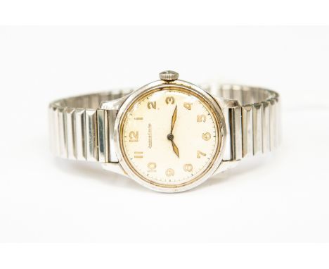 A Jaeger- LeCoultre chrome plated bracelet watch WWII circa reg.number 393814 expanding special USA bracelet, gilt painted nu