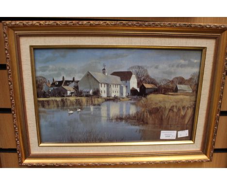 Three modern prints on ceramic all gilt framed, to include Maritime scene, lake scene and bird of prey (3)