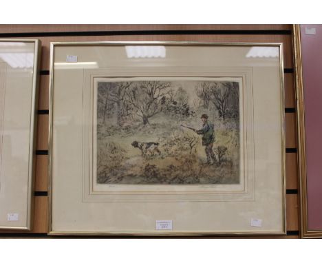 Henry Wilkinson (British, 1921-2011) pheasant shooting scene, signed and numbered 80/800, etching, framed, 27 cms by 36 cms