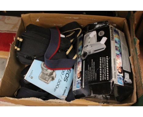 Small quantity lot of cameras to include vintage Pentax ME super, Canon EOS 500 etc (1 box)