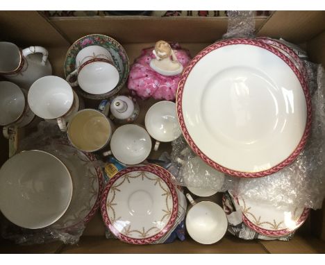 Royal Worcester part tea service (puce backstamp), with a Famille rose bowl etc (1 box)