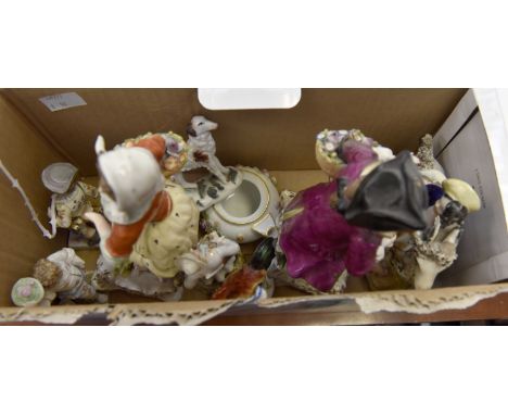 Small Meissen porcelain tea pot and 8 items of ceramic figures etc (10)