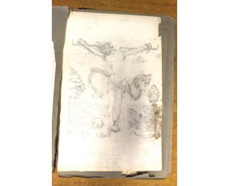 19th-century scrapbook containing original pencil and watercolour sketches by George Austin and Frederick Austin, including b