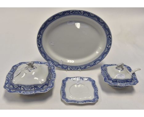 A Soho Pottery Cobridge part dinner service, large meat plate, vegetable dish and cover, sauce boat and cover, ladle and stan