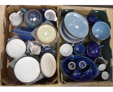 A collection of various Denby Pottery dinnerware, including Baroque patterns etc, dinner plates, tea pots, cups, mugs, tureen