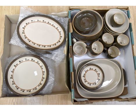 A Denby Decoy Duck dinner service, comprising plates, bowls, cups and saucers, serving dishes, milk, sugar etc